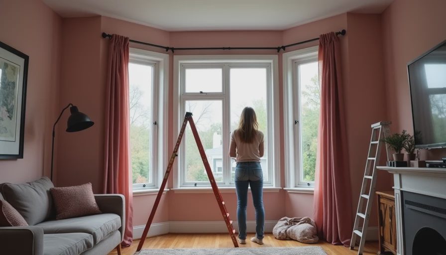 Visual context for curtain rods for corner windows