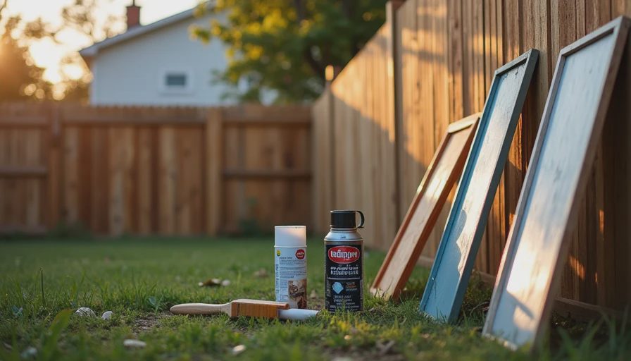 Visual context for fence stain application with brush or spray